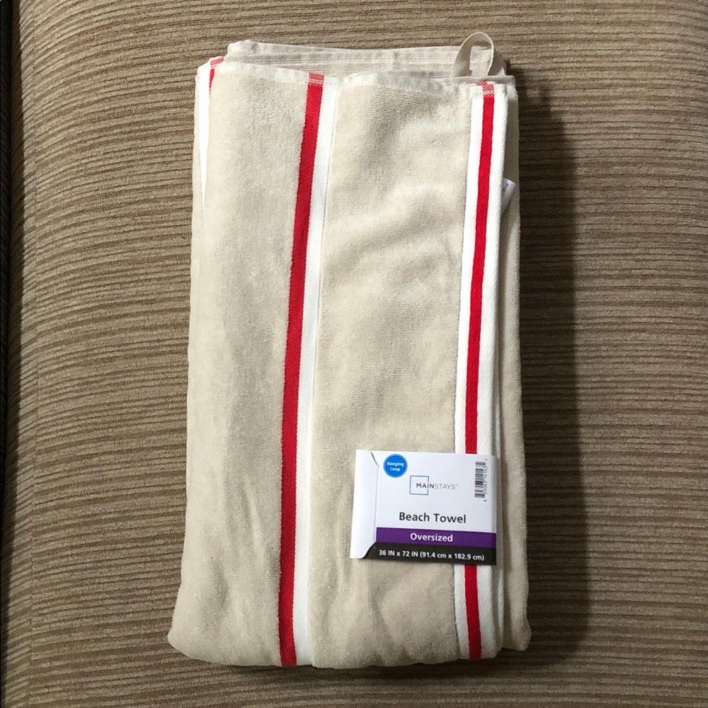 MAINSTAYS Beach Towel Oversized Tan Stripe